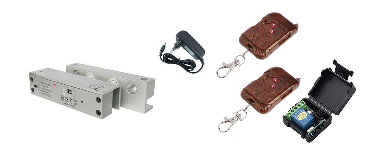 NAVKAR SYSTEMSFully Frameless Glass Door Lock with Adapter 12V Remote KIT and 2 REMOTES