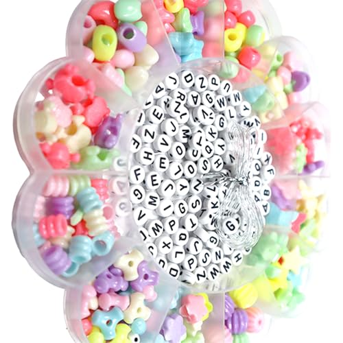 Kit Infantil de Miçangas Coloridas para Pulseiras e Colares, Contém Ursinhos e Flores (HS-827)