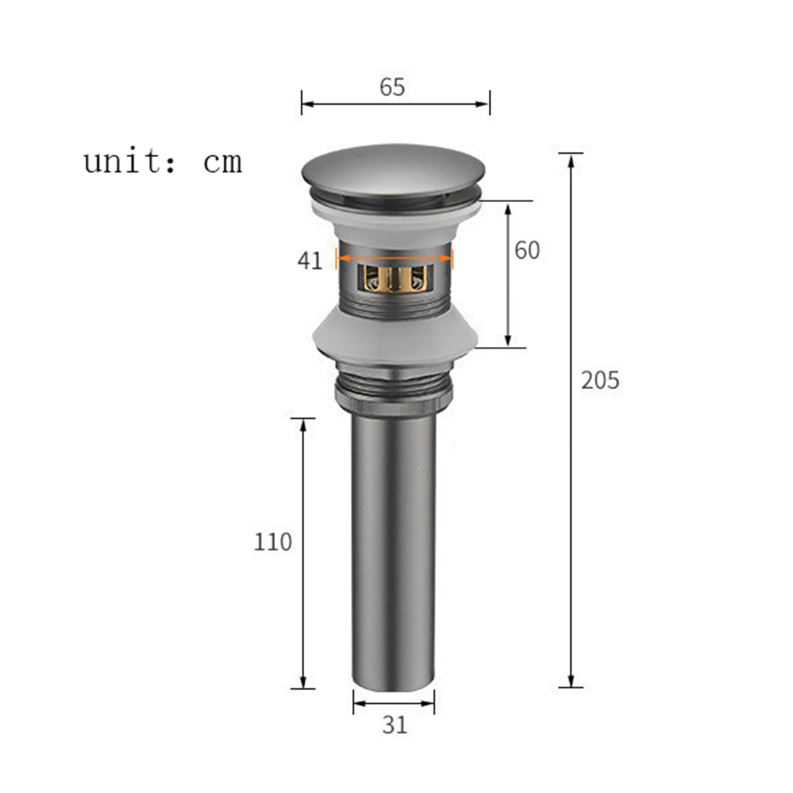 Piletta Di Scarico Lavabo Universale G1 1/4“,Canna Di Fucile,Piletta Lavabo Bagno Click Clack,Tutto Rame Anticorrosione,Scolapiatti A Rimbalzo Con Cestello,grigio Canna Di Fucile B