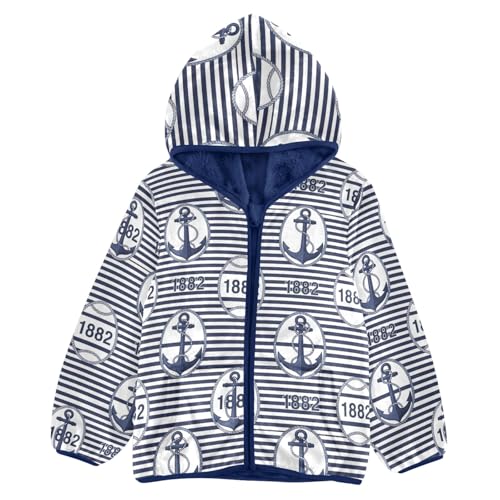 CHIFIGNO Navy Blue Anchors Kids Fleece Zip up Jacket, Thick Lightweight Fleece Jacket 3T