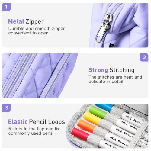 Image of Zannaki Soft Quilted Large Pencil Pouch Organizer with Wide Opening for Boys Girls Teens - Extra Big Capacity Pen Pencil Bag with Zipper, Portable Pencil Case Box for School, College, Cosmetic Gift