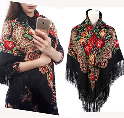 Gudessly Women's Traditional Scarf Wrap Tassel Shawl Fringes Neck Head Shawl Retro Scarf Floral Poncho Printing Shawl #TOP4