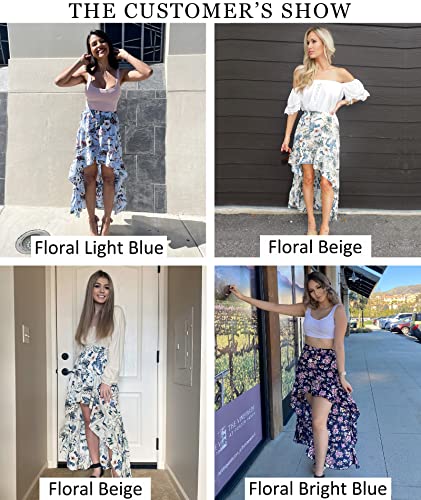 Btfbm Women 2023 Summer Spring Boho Long Skirts Dress Floral Print Elastic Waist Split Ruffle High Low Beach Maxi Skirt(Floral White, X-Large) #TOP3