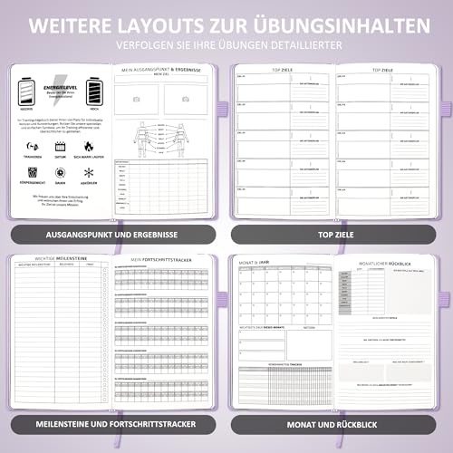 BIROYAL Trainingstagebuch Deutsch für Frauen mit 186 Workout für dein Krafttraining - Lila Undatierte Trainingsbuch - A5 Fitness Journal for Women - Abnehmtagebuch - Workout Planer für Gewichtsverlust