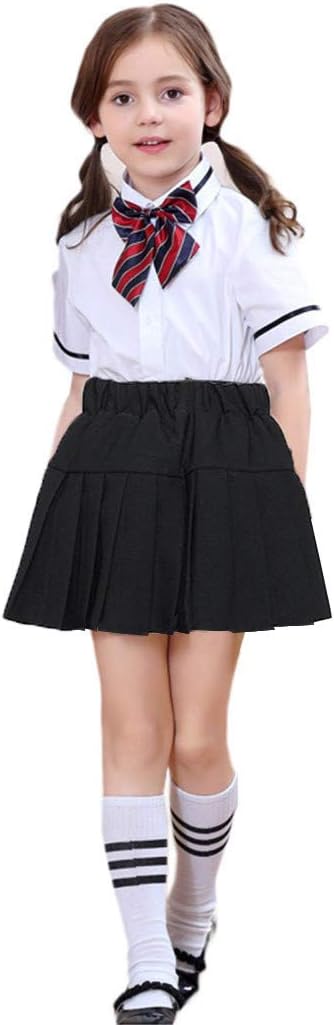 Girl`s Elasticated Waistband Knife Pleated Tutu Skirt Plaid School Uniform Costumes