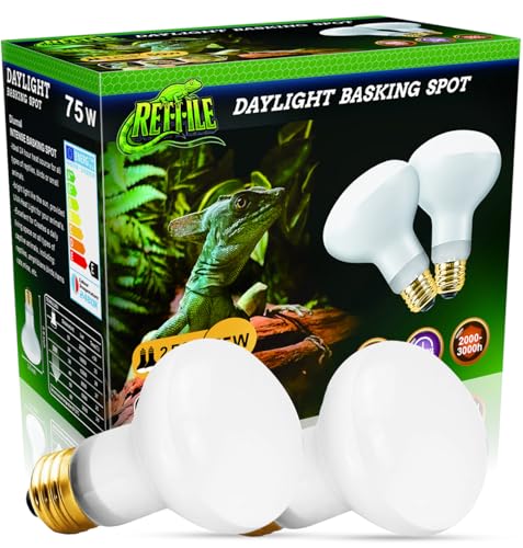 MISDOOD Reptile Heat Lamp 75W, 2 Pack Daylight UVA Basking Light Bulbs with E26 Base for Lizards, Turtles, Snakes and Amphibians