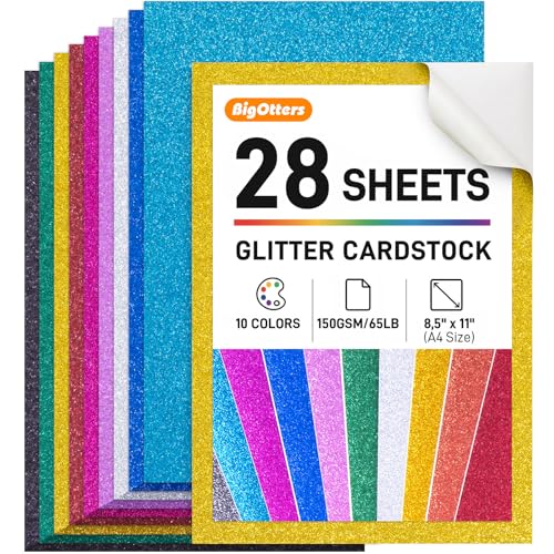 BigOtters 28 Sheets Glitter Cardstock, 10 Assorted Colors Sparkly Glitter Paper for Arts and Crafts Card Making, Scrapbook Supplies, DIY Projects, 8.5" X 11"