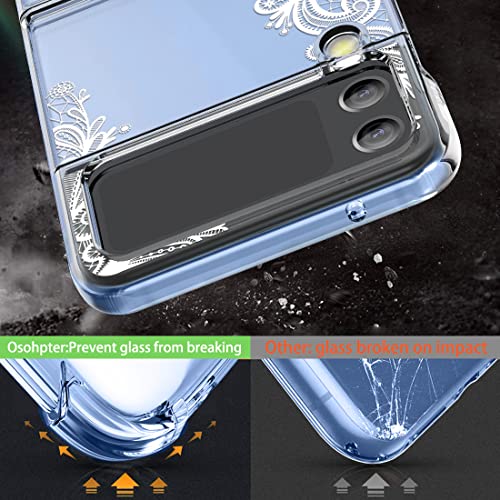 Osophter For Galaxy Z Flip 4 Case,Samsung Z Flip 4 Case Flower Floral For Girls Women Shock-Absorption Flexible Tpu Rubber Phone Cover For Samsung Galaxy Z Flip 4(White Lace) #TOP2