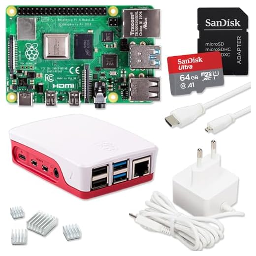 Raspberry Pi 4 8 GB Starter set | scheda SD Ultra 64 GB | alimentatore USB-C 15 W | alloggiamento | cavo micro HDMI 4K | set dissipatore di calore | Raspberry Pi 4 Model B 8 GB RAM