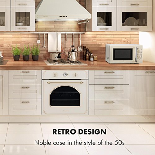 Klarstein-Caroline-Microondas-Microondas-combi-2-en-1-con-funcion-grill-20-litros-7001000-W-de-potencia-O-255cm-Diseno-retro-Acero-inoxidable-Beige