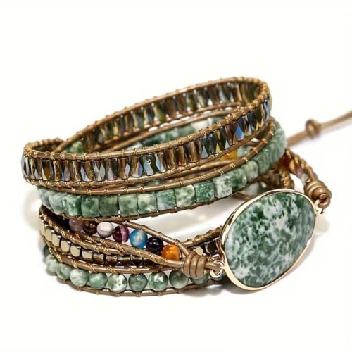 Image of Boho Wrap Bracelet for Women, Handmade Natural Imperial Jasper Multi-Layer Stone Beaded Bracelet, Bohemian Healing Crystal Stone Jewelry Gifts