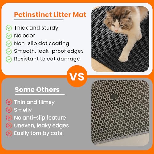 Image of Cat Litter Mat, 30x22 Inches Extra Large Honeycomb Double Layer Cat Litter Trapping Mat, Non Slip Waterproof Urine Proof Cat Litter Box Mat, Kitten Supplies and Essentials, Black