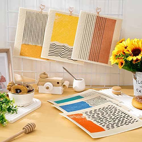 Anydesign Abstract Swedish Dishcloths Multicolor Kitchen Dish Towel Reusable Minimalist Line Cotton Kitchen Towel For Home Party Housewarming Cleaning Counter Wipes, 7 X 8 Inch, 6Pcs #TOP3