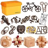 Metal Brain Teaser Puzzles Ring Puzzles Metal Wooden Brain Teaser Puzzle 16pcs Logic Metal Puzzle for Adult Kid Toy Lock Puzzles Gift for Adults Teenagers Kids