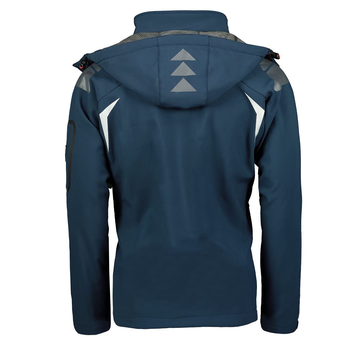 Geographical Norway Techno Men Distribrands - Chaqueta Softshell Impermeable Hombres - Capucha Hombre Transpirable Exteriores - Chaqueta Invierno Viento (Marina/Rojo M)