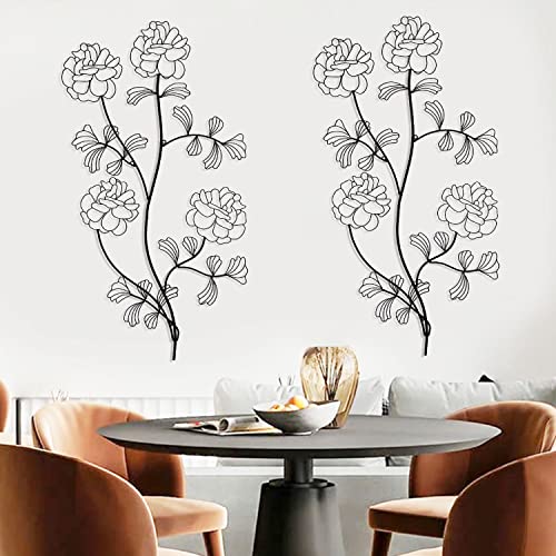 Uaussi Metal Flower Wall Decor With Leaves 39"X22" Black Leaf Wall Art Wrought Iron Floral Wall Hanging Sculptures For Indoor Outdoor Housewarming #TOP6