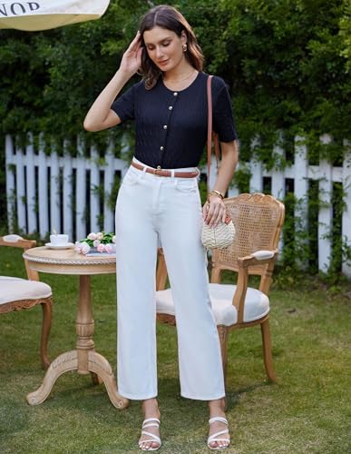 GRACE KARIN Women's Short Sleeve Button Up Summer Cardigan Sweater Y2K Cardigan Jacket (Runs Big, Suggest Size Down)4