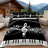 Funda Nordica Cama 105 Teclas del Piano 3D Fundas Nordicas Creatividad Musical 3pcs Ropa de Cama Microfibra Suave Funda Nordica 200x200 y 2 Funda de Almohada 50x80 cm