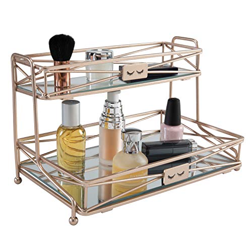 Home Details Mirrored, Perfect for Perfumes, Jewelry, Makeup, Cosmetic Organizer, Stylish Decor in Rose Gold 2 Tier Vanity Tower by Home Details - Image 2