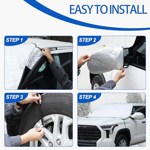 Image of Windshield Snow Cover Fit for Toyota Tundra 2022-2024, Front Windshield Cover for Ice and Snow, Windshield Ice Cover Protects from Rain, Sun, Frost (Silver)