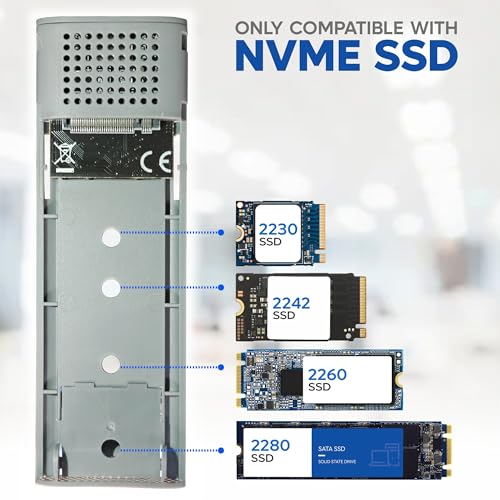 Image of TAG NVMe M.2 SSD Enclosure, USB 3.1 Gen 2 Type-C 10Gbps, Tool-Free SSD External Case, Supports 2230 /2242 /2260 /2280 PCIe Nvme, Portable Metal Body, Plug & Play, Upto 4TB, for Windows /Mac /Linux /Android