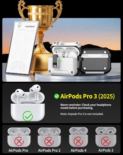 Image of Pohgelan for AirPods Pro 3 Case with Safety Lock-White | Magnetic Automatic Lock with Cleaning Kit&Keychain,Compatible with Magsafe