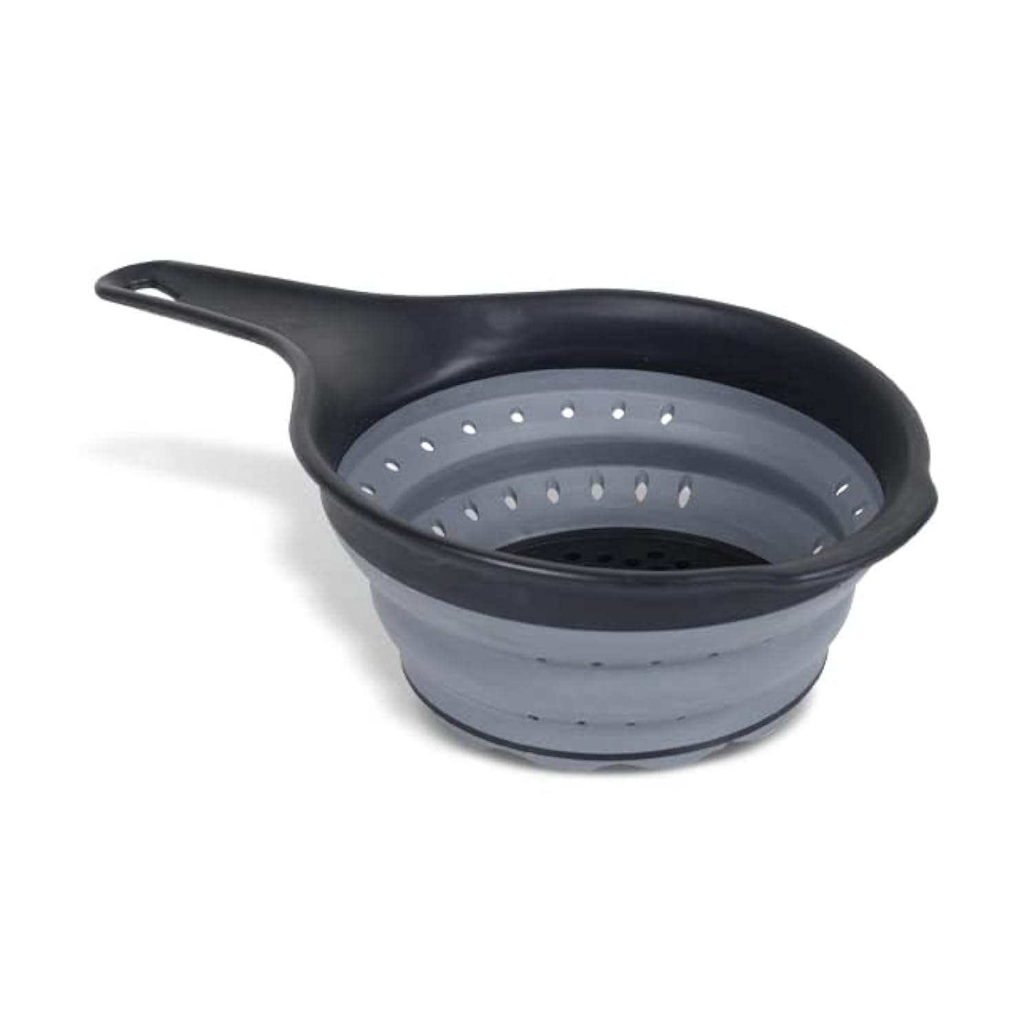 London - Collapsible Silicone Colander with Handle Food Strainer Basket, Space-Saving Kitchen Strainers, BPA Free ＆ Dishwasher Safe, for Pasta, Vegetables, Fruits (Black&Grey), SCN-6583