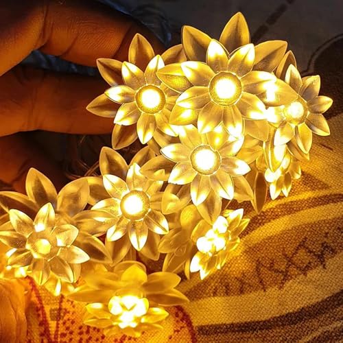 echosari Flower String Lights Battery Operated, 158" Lotus Flower Fairy