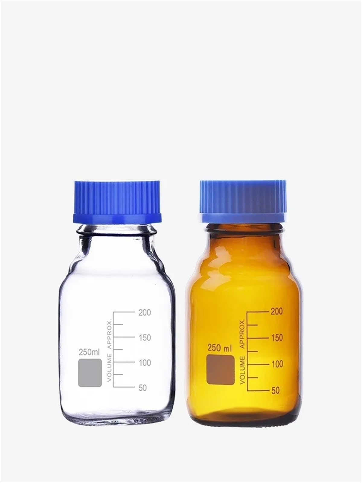 Szklana butelka laboratoryjna na odczynniki, Laboratoryjna szklana butelka na odczynniki z wielokolorową nakrętką 50-1000 ml 2 sztuki(250ml)