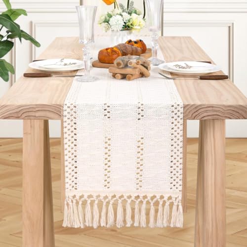 Chemin de table macramé 228 cm ivoire bohème MLMW