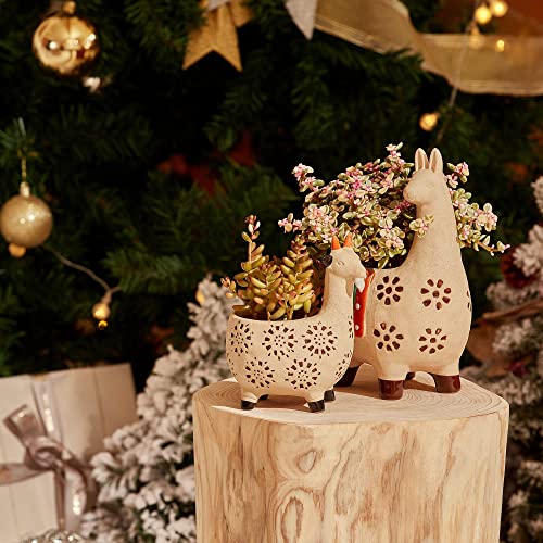 Ceramic Animal Succulent Planter Pots - 6.1 + 4.5 Inch Cute Alpaca / Llama & Goat Rough Pottery Unglazed Flower Plant Pots Indoor With Drainage For Herb Cactus Air Plants, Home Decor Gifts #TOP5