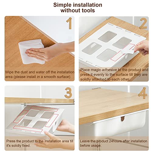 DBREAKS Schublade unter Schreibtisch, Selbstklebende Schublade, Versteckte Schubladenfach,Weiße Schreibtischschublade, Desktop Organizer Box für Zuhause, Schule und Büro (33 * 23.5 * 8.5cm)