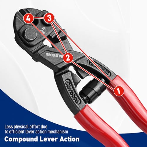 Image of WORKPRO 8-inch Mini Bolt Cutter with Recess and Spring | Compact Bolt Cutters, Cr-V Steel, Gripping Jaws, Security Lock, Comfortable Grip, for Wire, Cables, Chains, Small Screws