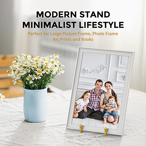 Image of TR-LIFE 10 Inch Large Plate Stands /Holder for Display - Metal Picture Frame Holder Stand + Small Easels for Decorative Plate, Platter, Book, Plaques, Photo, Tabletop Art (Gold 2 Pack)