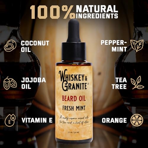 Image of Whiskey & Granite Beard Oil - Made in USA - 100% Natural Beard Conditioner, 1.7 oz (Fresh Mint)