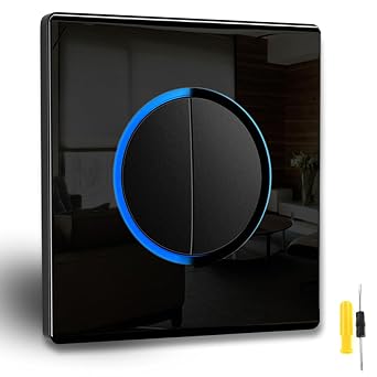 Black Light Switch 2 Gang 2 Way Push Button Wall Light Switch 10A Black Single ON/Off for Electrical Light Wall Switches, for Home Office School