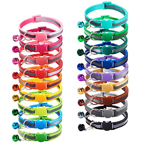 Flymind 18Pcs Reflective Puppy Collars, Cat Id Collars With Bell Adjustable 19-32Cm, Soft Nylon Adjustable Breakaway Identification Collars For Puppy Kittens #TOP4
