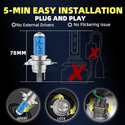 Image of Headlight Bulbs Fit for 2006-2014 Toyota Yaris,9003 High Low Beam Light Bulbs,Halogen Headlights,300% Brightness,Plug and Play,6000K White,2 Pcs
