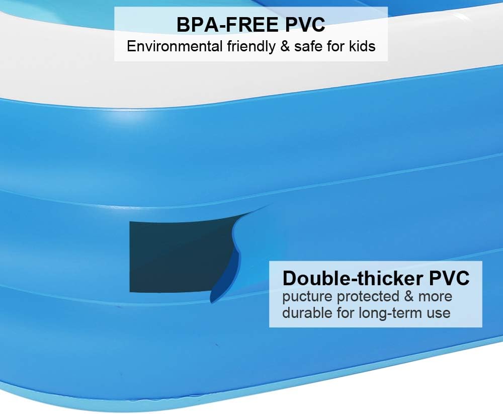 Outdoor Inflatable Swimming Pools, PVC 3 Ring ?Portable Above Ground Pool with Air Pump Thicken Anti-Slippery Inflatable Pool for Kids Family Backyard,120" x 72" x 22" Inflatable Swimming Pool