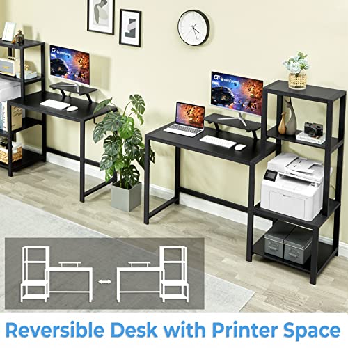 Greenforest Computer Desk 59 Inch With Storage Printer Shelf Reversible Study Writing Table With Movable Monitor Stand And 2 Headphone Hooks For Home Office Workstation Pc Gaming Working, Black #TOP3