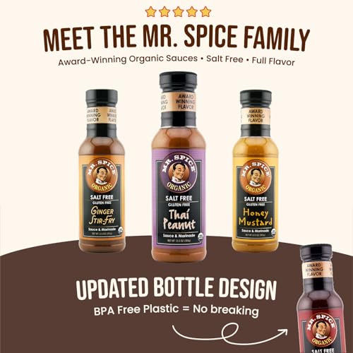 Image of Mr. Spice Organic Garlic Steak Sauce, Salt Free Steak Sauce and Marinade, Gluten Free, Low Sodium Sauces and Marinades, Grill & Air Fryer, No Salt Award-Winning Flavor, 13.5 Ounce (Pack of 1)