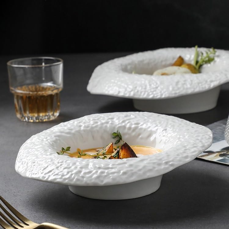 TEESONG Talerz obiadowy, talerze, 20 cm, ceramiczna salaterka, specjalny kształt, kreatywny, głębokie danie, warzywa, zachodnia restauracja makaron, serwis kuchenny zastawa stołowa talerz obiadowy do