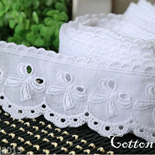 14Yds YH590w Broderie Anglaise Coton Oeillets Dentelle 4.5cm Blanc