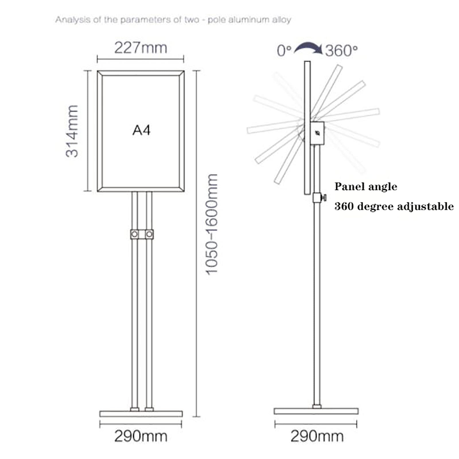 Soportes de Suelo para Carteles A3, Soportes de Pedestal para Carteles, Soportes de aleación Resistentes, Marcos para Carteles con Apertura a presión y ángulo de visión ajustabl, A4