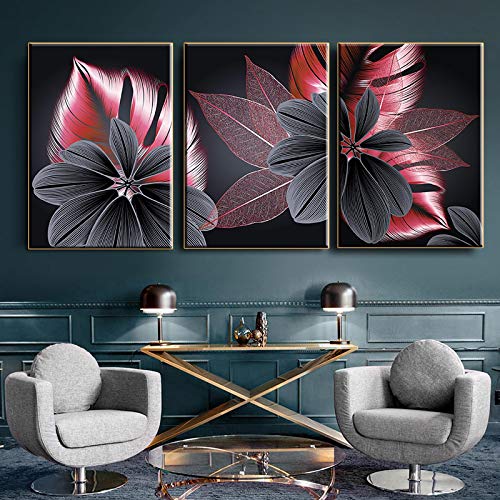 Toile peintures rouge noir KEBIA de style floral pour une deco de salon élégante 60x80cm