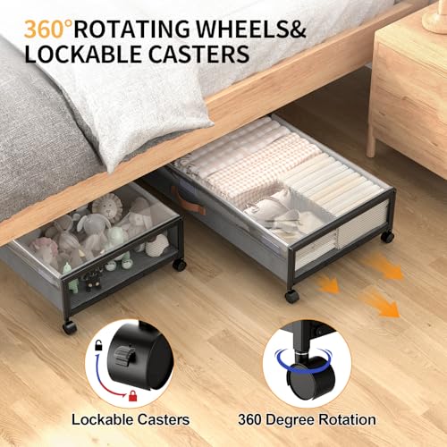 Image of Under Bed Storage Containers with Wheels Large Underbed Shoes Blankets Clothes Toy Storage Drawers for College Dorms Bedrooms Nursery Rooms Organization (Grey 2 Pack, 7.5in height(36 inchx16.6 inchx7.48 inch))