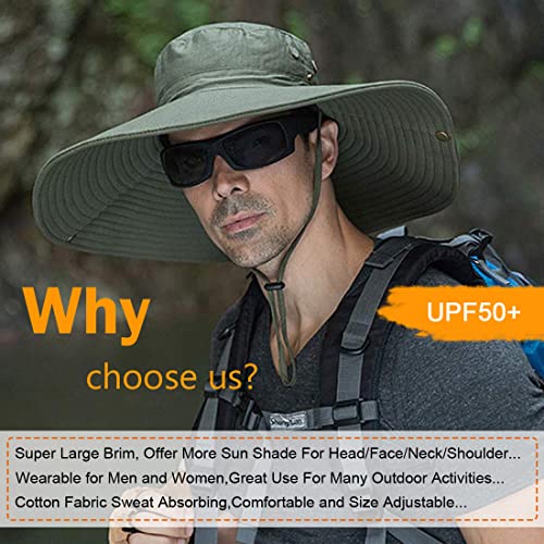 Image of HUAMULAN Wide Brim Sun Hats Men and Women Bucket Safari Fishing Hat for Hiking Garden Lawn Work Camping Outdoor