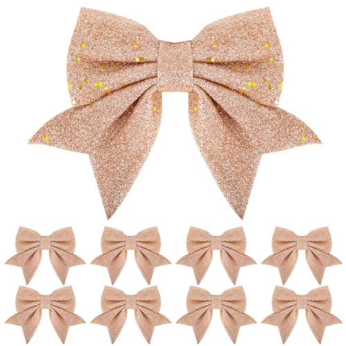 Lot de 8 nœuds à paillettes rose doré pour sapin de Noël, nœuds de 15,2 cm pour décorations de sapin de Noël, emballages cadeaux, ornements, nœuds de couronne de Noël, guirlandes, nœuds pour création