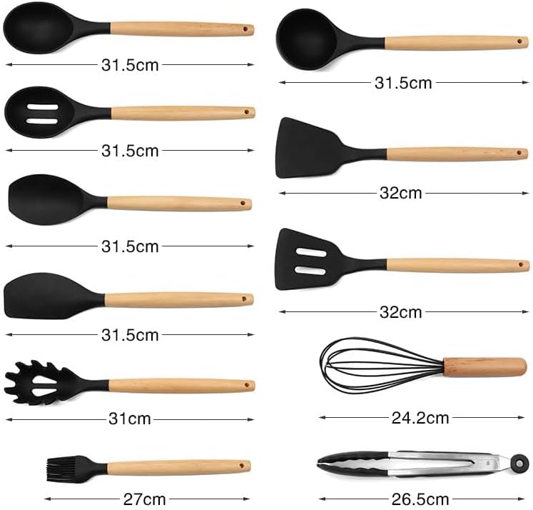Miniatura 5 de 19 utensilios de cocina de silicona sin BPA, mango de madera, espátula, cucharón, cucharón, cuchara, batidor, cepillo, tabla de cortar, cuchillos,