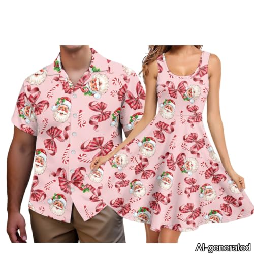 Image of Dreaweet Summer Dresses for Women A-Line Sleeveless Flowy Sun Dresses,Men's Casual Button-Down Shirts,Couple Matching Outfits